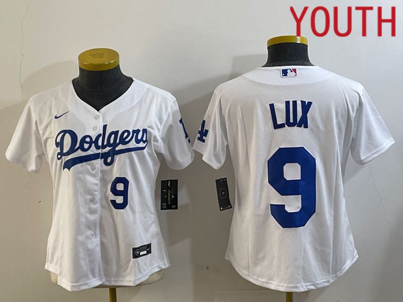 Youth Los Angeles Dodgers #9 Lux White Game 2024 Nike MLB Jersey style 4